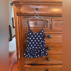 Old Navy Petite Small Navy Floral Sleeveless Ruffle Hem Tank